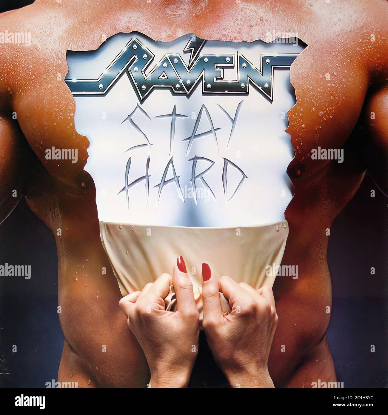 Raven Stay Hard NWOBHM 12'' vinilo LP - Vintage Record Cover Foto de stock