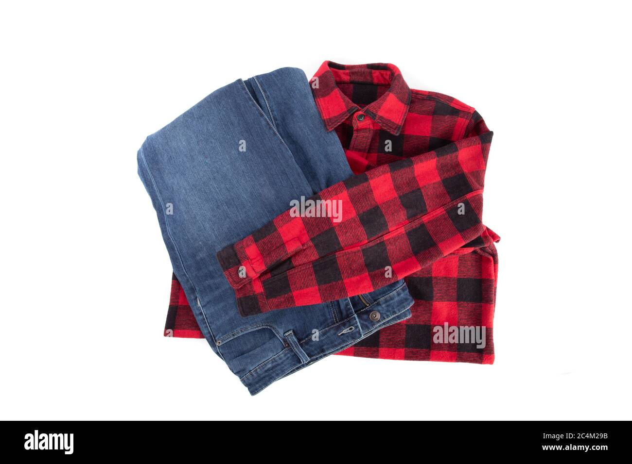Camisa roja pantalón azul Imágenes recortadas de stock - Alamy