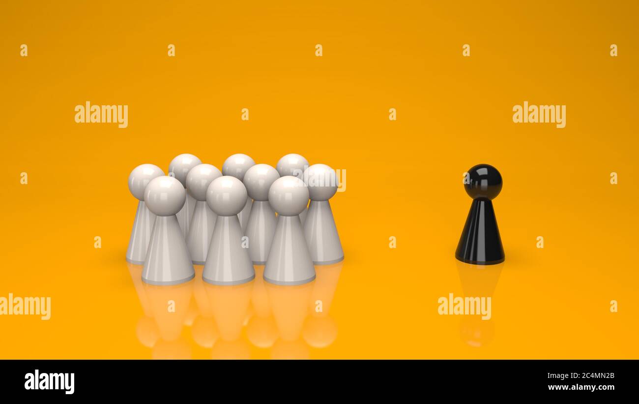 Tema social o concepto de racismo usando peones de ajedrez. Ilustración 3D Foto de stock