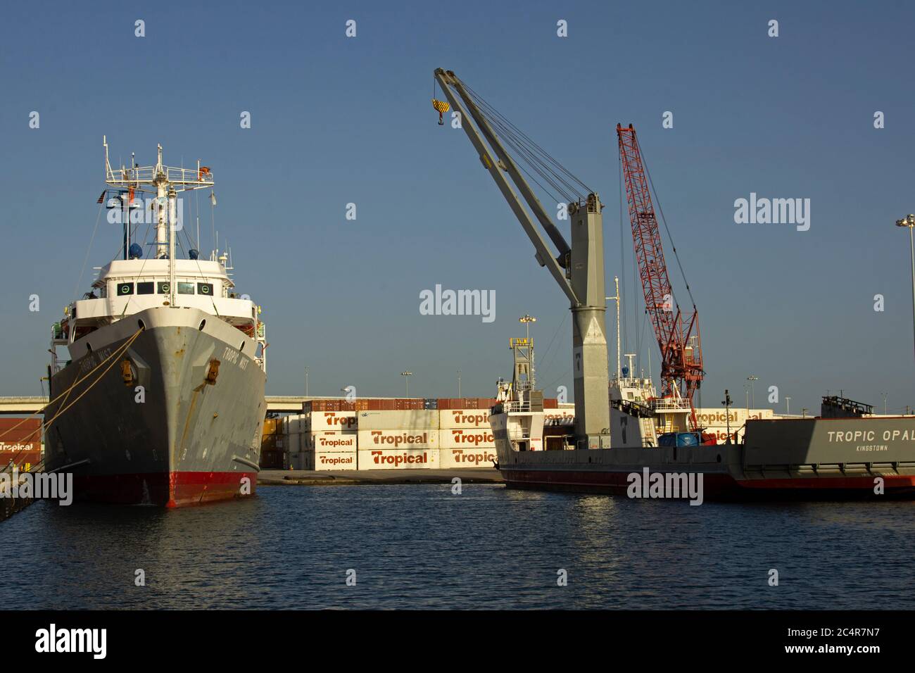 Barcos atracados en el puerto de carga de West Palm Beach, Florida, EE.UU Foto de stock