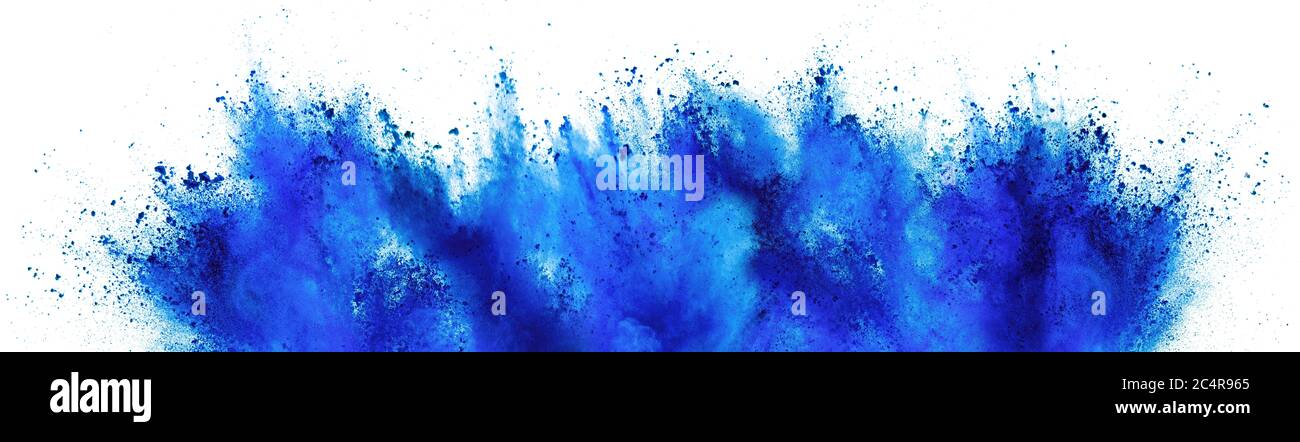 azul cian holi pintura color polvo festival explosión aislada sobre fondo blanco. impresión industrial concepto fondo Foto de stock
