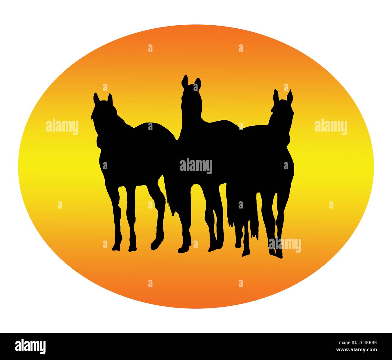 Imagen digital de silueta de tres caballos. Foto de stock
