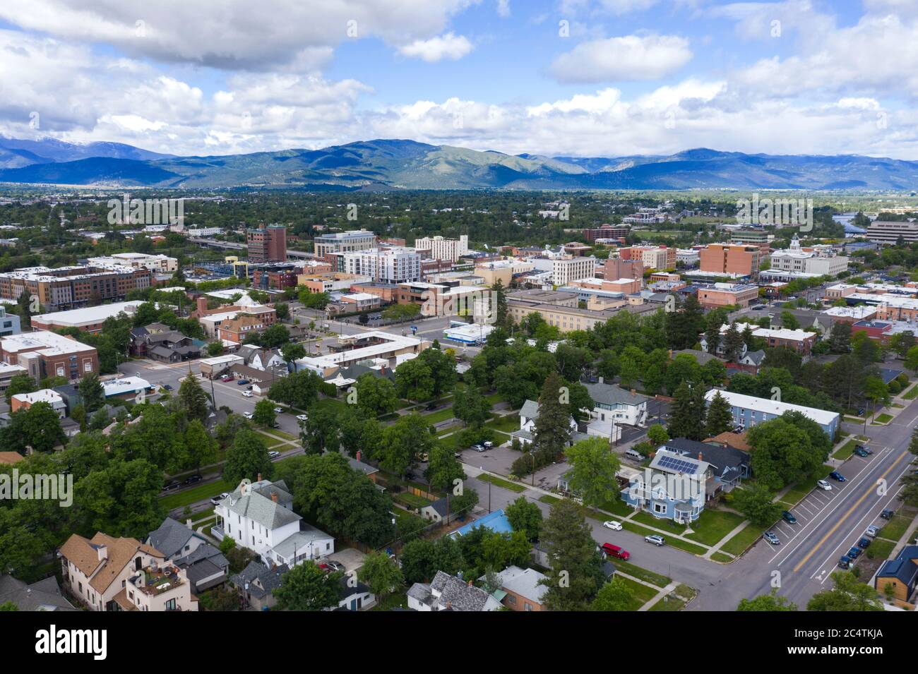 Vista desde arriba, centro de Missoula Montana Foto de stock