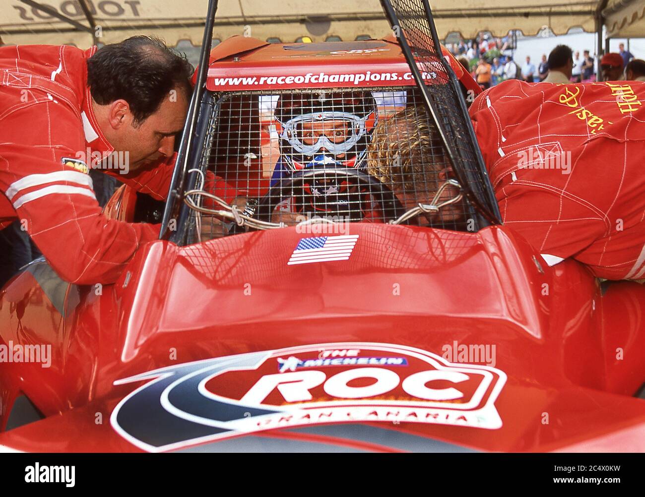 Colin Edwards del equipo de EE.UU. En la carrera de Campeones de la ROC Gran Caneria España 2002 Foto de stock