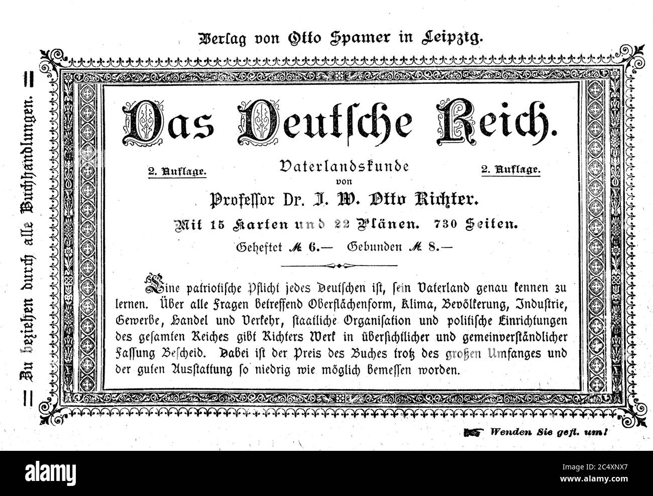 Publicidad, publicación de anuncios Spamer para el libro The German Empire, CA 1890 / Werbung, Werbeanzeige des Verlag Spamer fuer das Buch Das Deutsche Reich, CA 1890 Foto de stock