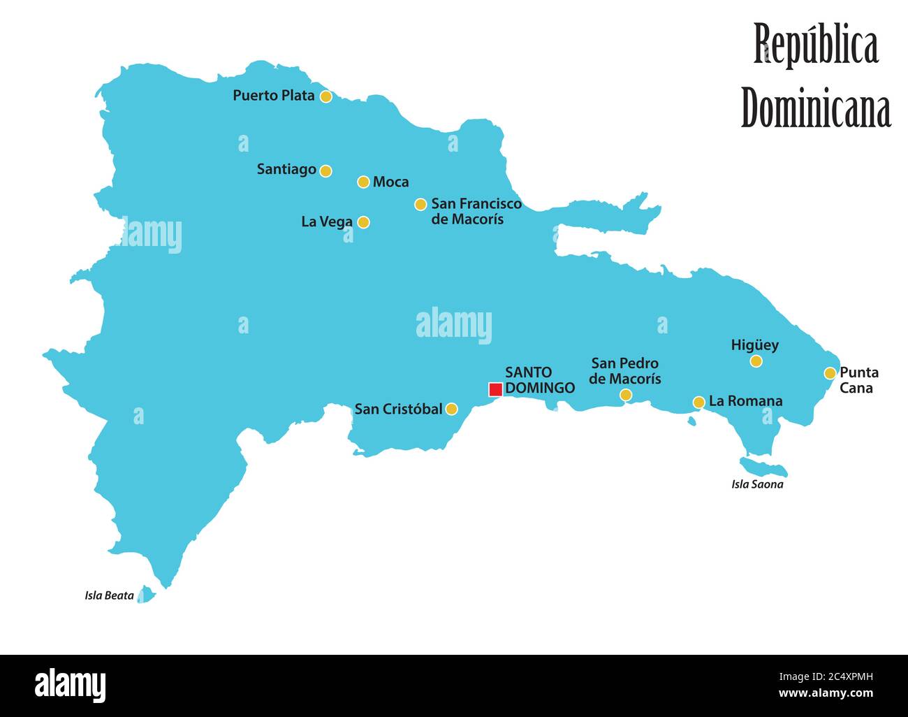 Mapa vectorial de la República Dominicana con las principales ciudades Ilustración del Vector