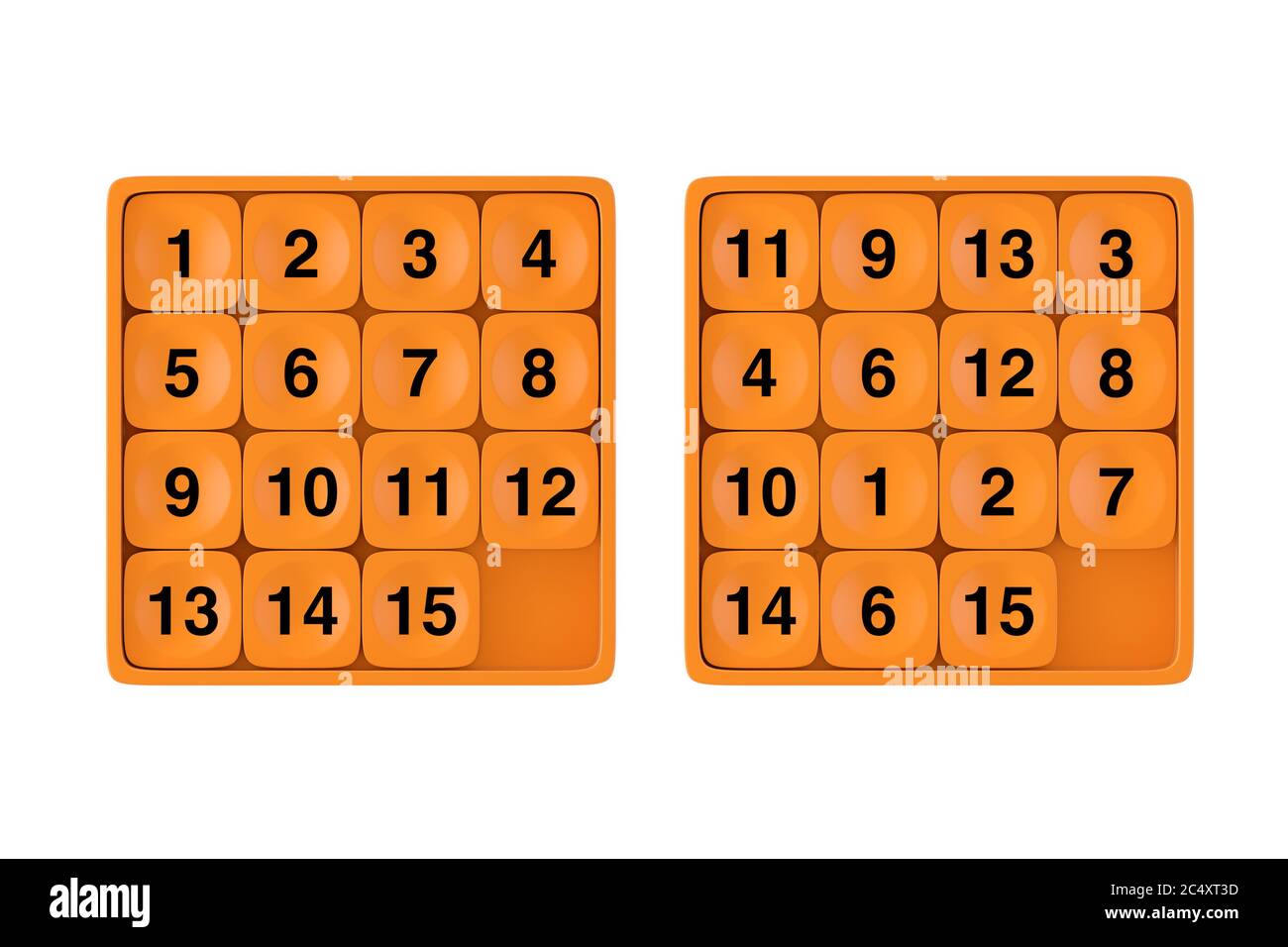 Juego de Puzzle de Rebus de quince de bolsillo naranja sobre fondo blanco.  Presentación 3d Fotografía de stock - Alamy