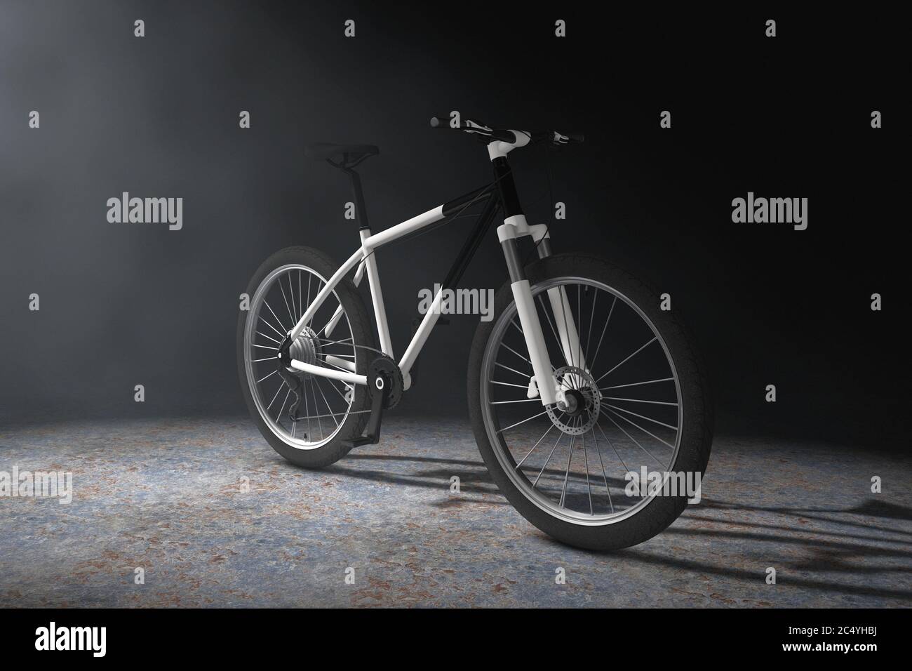 Bicicleta de Montaña Negra y Blanca en la Luz volumétrica sobre fondo negro.  Presentación 3d Fotografía de stock - Alamy