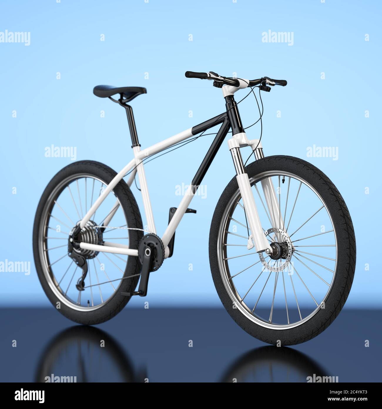Bicicleta de Montaña Negra y Blanca sobre fondo azul. Presentación 3d  Fotografía de stock - Alamy