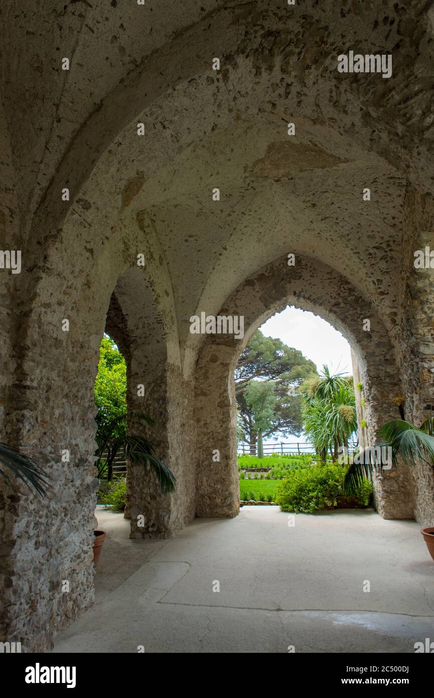 Sala d'attesa de Villa Rufolo en Ravello, en la costa de Amalfi, Italia. Foto de stock