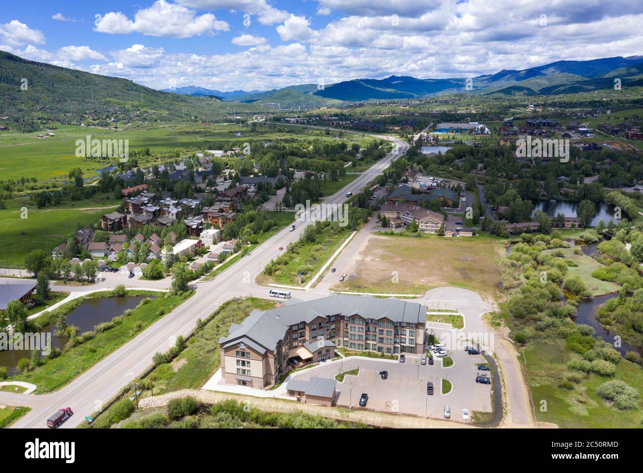 Vistas aéreas de Steamboat Springs Colorado Foto de stock