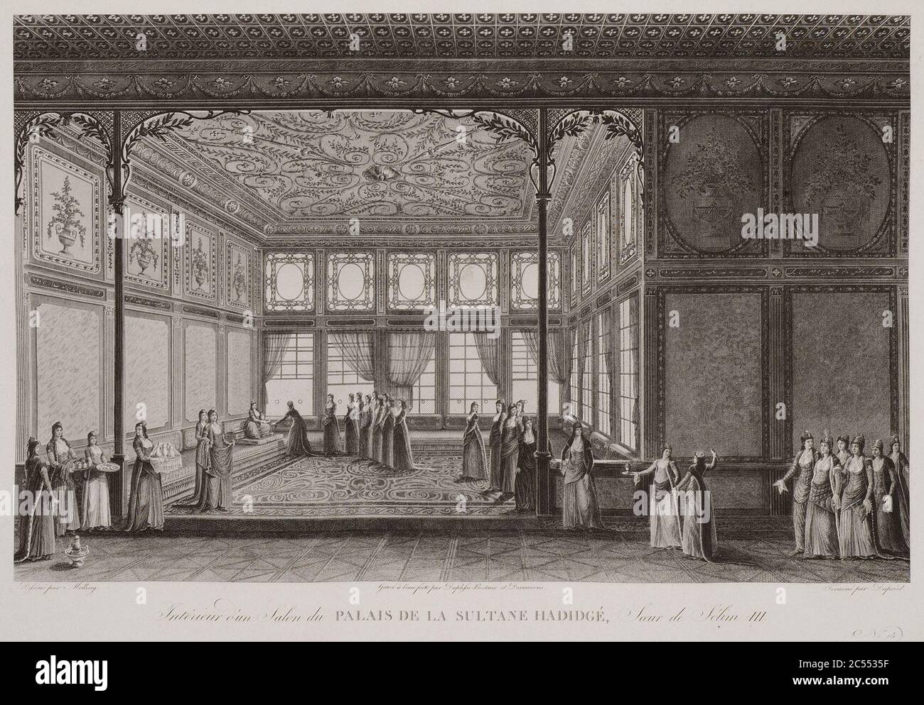 Intérieur d'un salon du Palaisde la Sultane Hadigé, soeur de Sélim III - Melling Antoine Ignace - 1819. Foto de stock