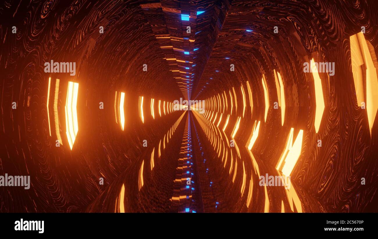 Resumen túnel de naranja psicodélico fragmentado Foto de stock
