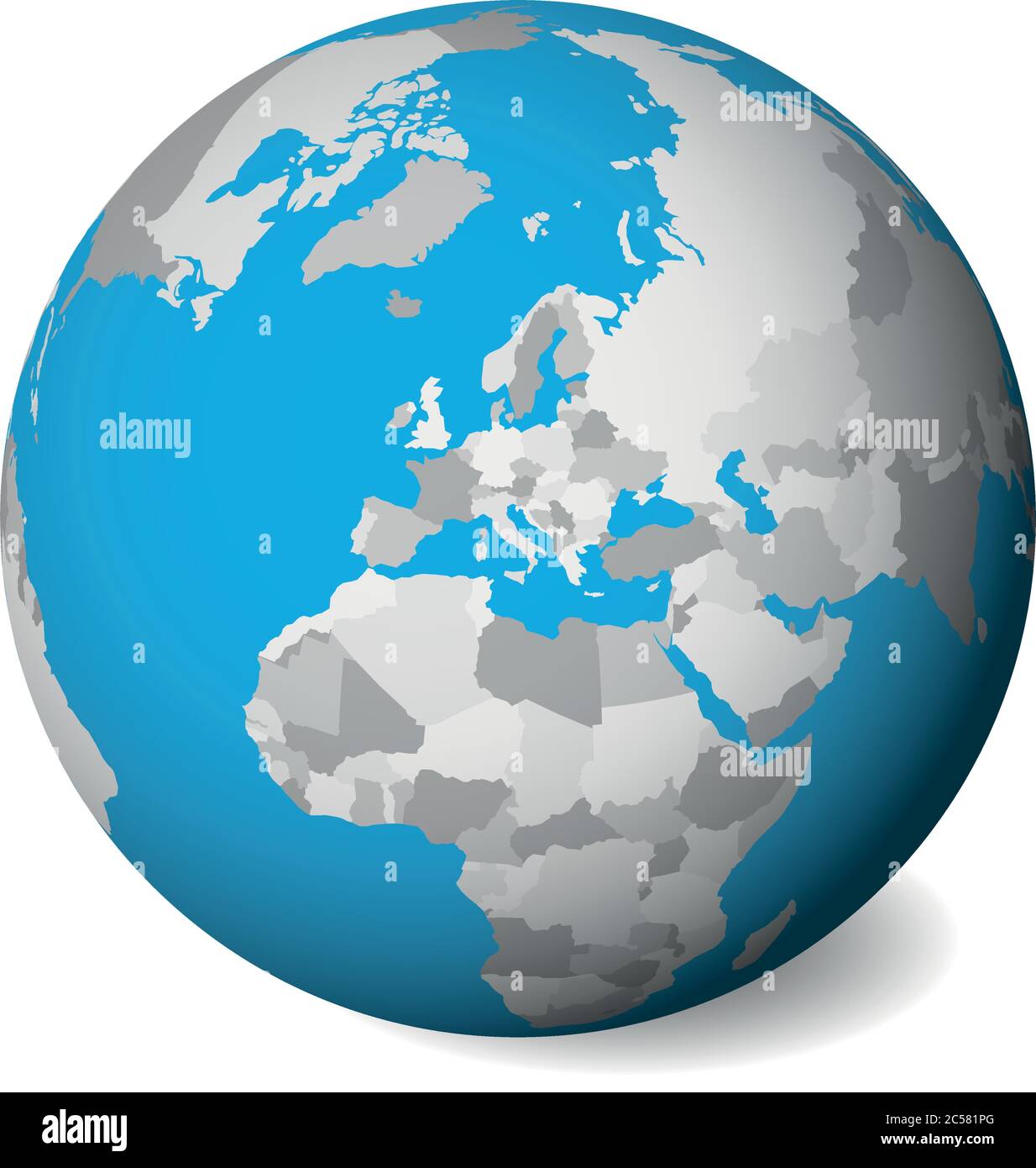 Mapa político de Europa en blanco. Globo terráqueo 3D con aguas azules y  tierras grises. Ilustración vectorial Imagen Vector de stock - Alamy