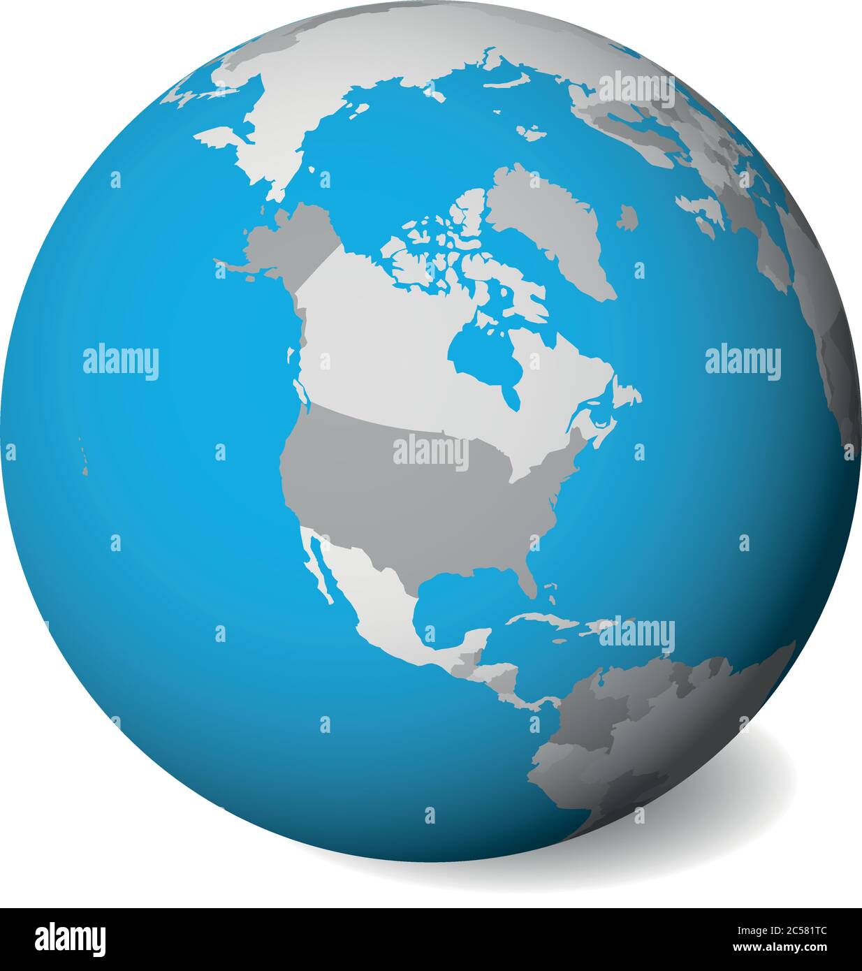 Mapa Político En Blanco De América Del Norte Globo Terráqueo 3d Con Aguas Azules Y Tierras 6723