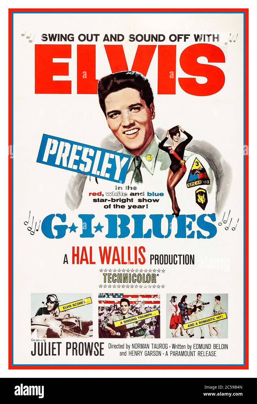 ELVIS PRESLEY G I BLUES Poster de Cine Vintage para G I Blues una película de comedia musical estadounidense de 1960 dirigida por Norman Taurog y protagonizada por Elvis Presley, Juliet Prowse y Robert Ivers Foto de stock