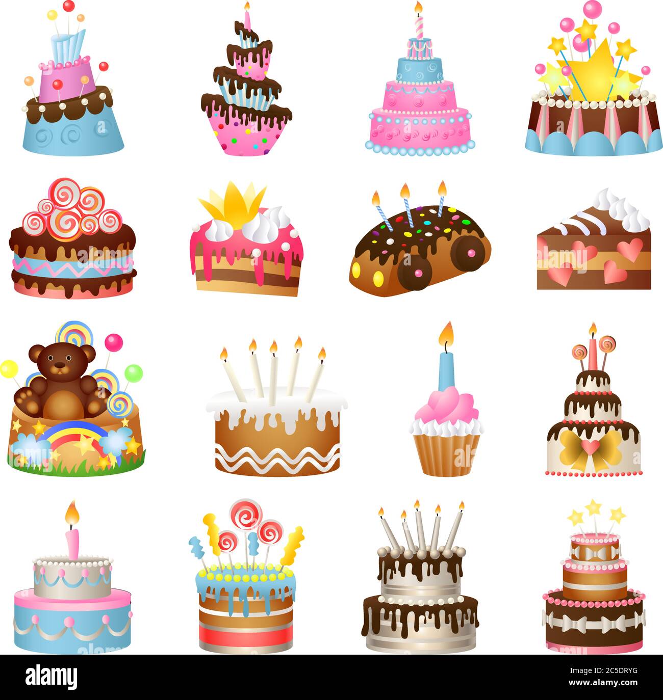 Juego de iconos de cumpleaños pastel. Juego de dibujos animados de pastel  cumpleaños vector iconos para el diseño web Imagen Vector de stock - Alamy