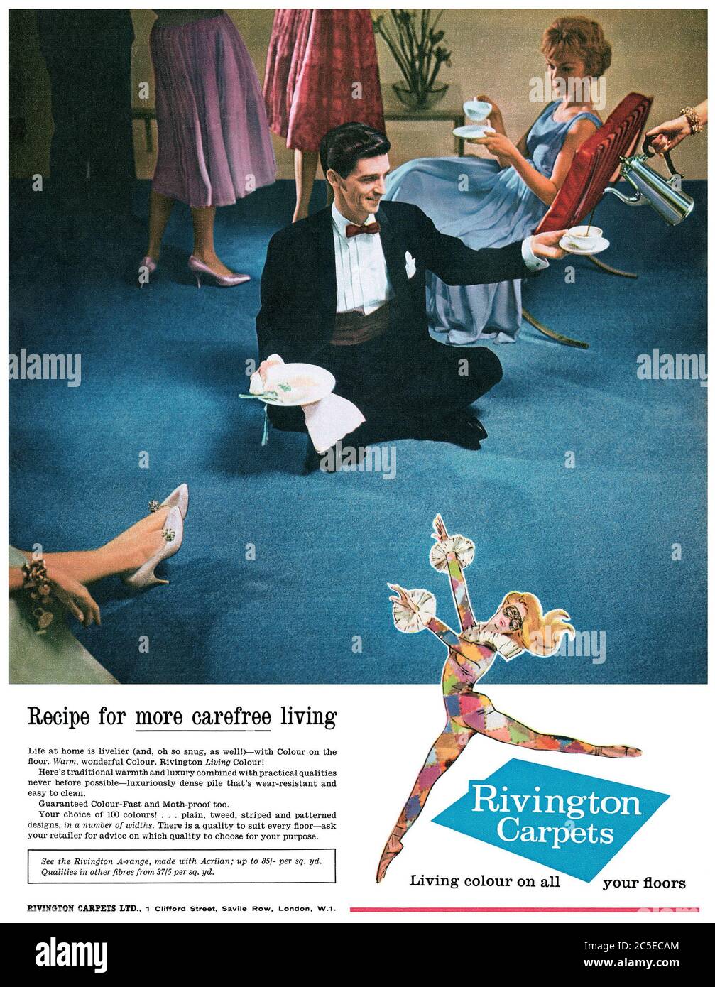 1960 Anuncio británico para alfombras Rivington. Foto de stock