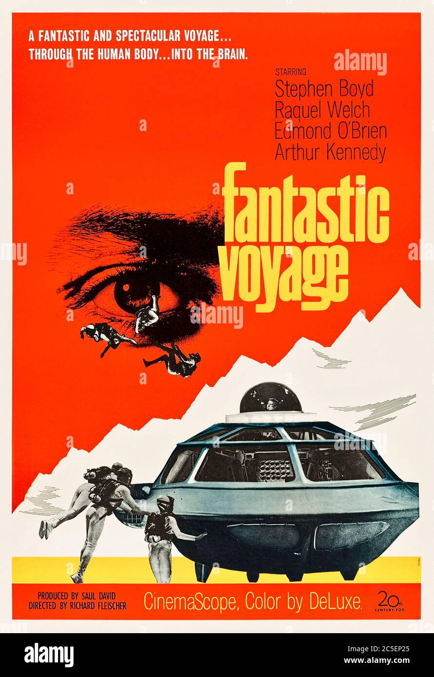 Fantastic Voyage (1966) dirigida por Richard Fleischer y protagonizada por Stephen Boyd, Raquel Welch, Edmond o'Brien y Donald Pleasence. Un equipo se encogió de trunco e insertó en el cuerpo de un científico para salvar su vida en este memorable clásico de ciencia ficción sin costo alguno. Foto de stock