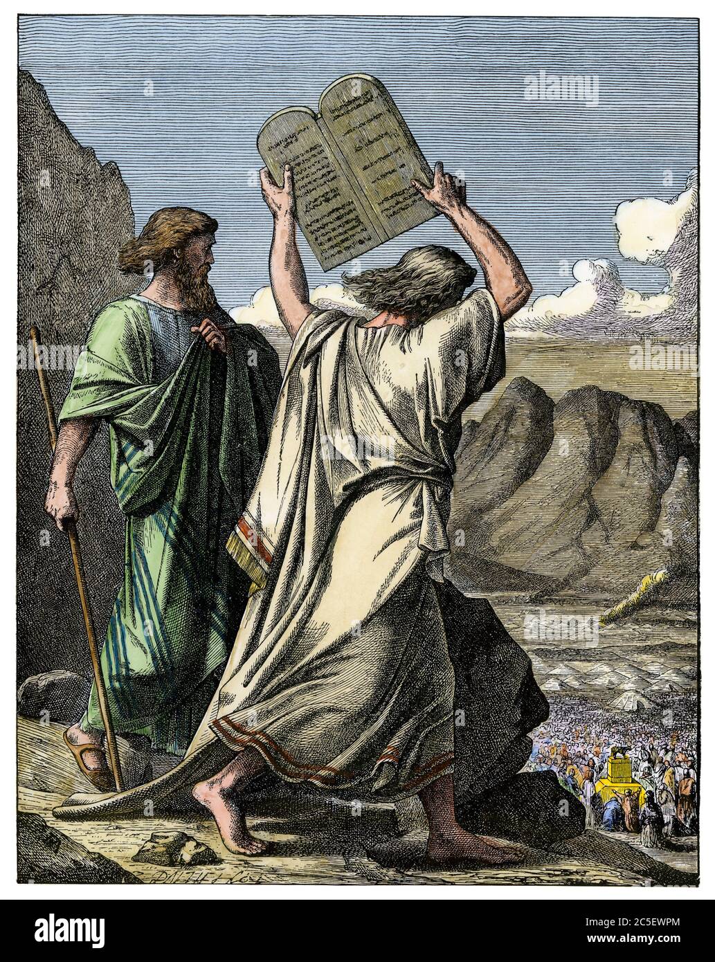 Moisés aplastó las tablas de los diez Mandamientos después de la adoración  de Hebreos de un becerro de oro. Madera talada a mano Fotografía de stock -  Alamy