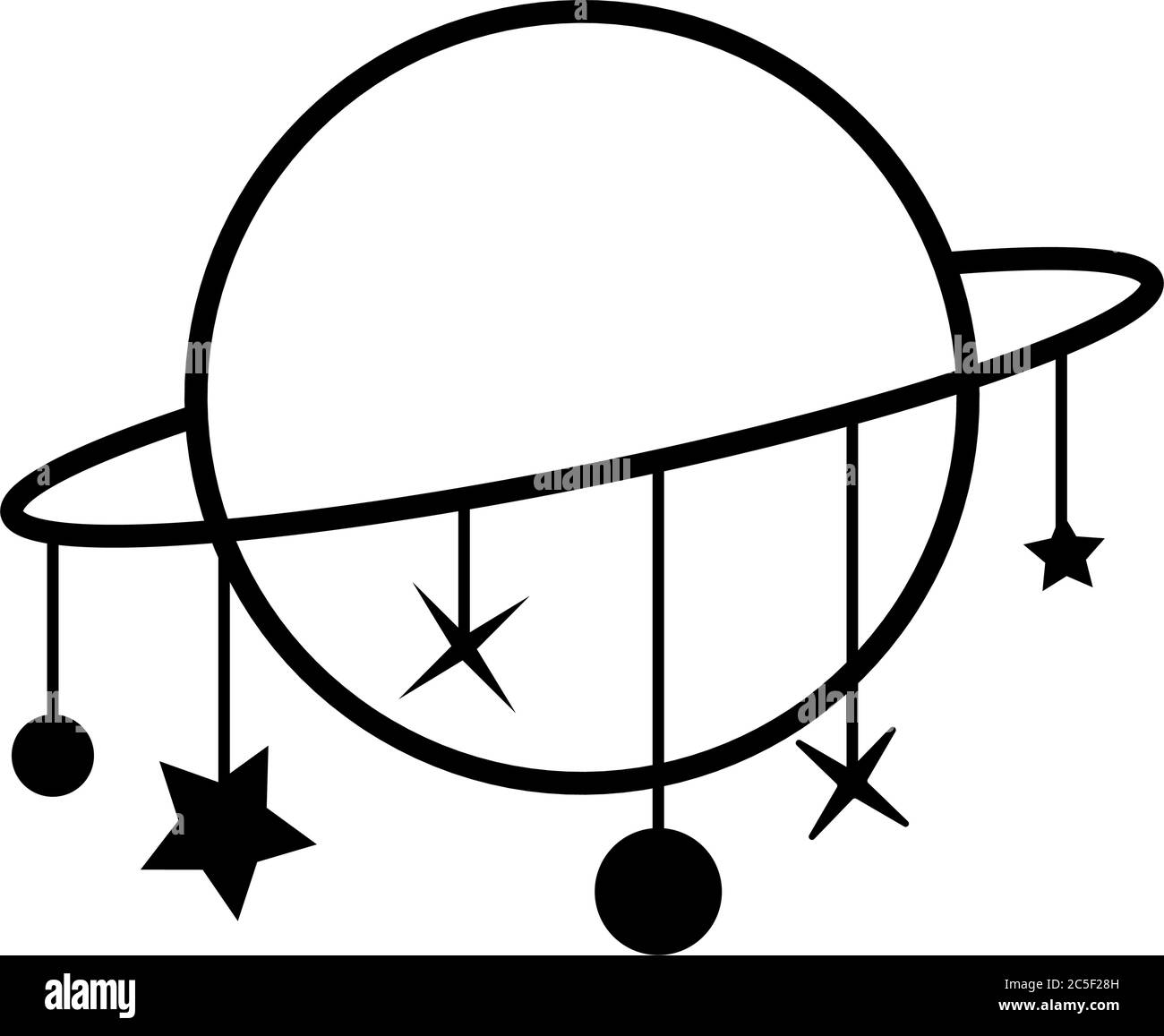 Solar Icono de la Cute Planeta con Estrellas Colgantes Ilustración Vector Aislado Imagen Vector de -