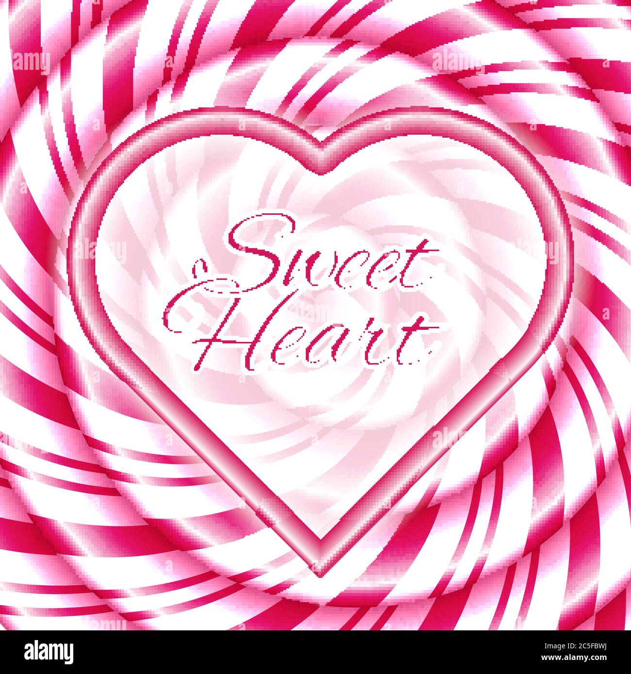 Corazón dulce - fondo abstracto con espiral dulce de caña de caramelo. Ilustración vectorial. Ilustración del Vector