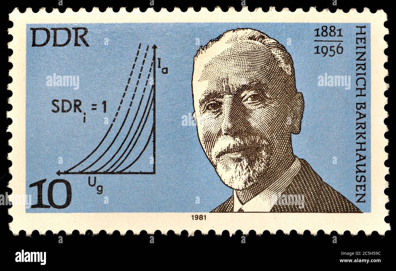 Sello de franqueo de Alemania Oriental (1981): Heinrich Georg Barkhausen (1881 – 1956) físico alemán. Foto de stock