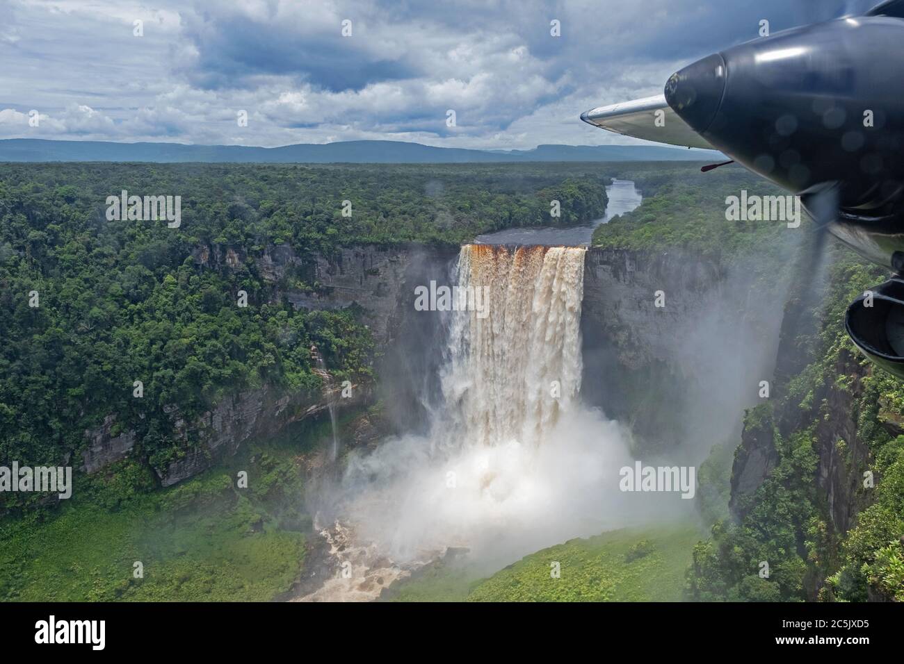 Kaieteur Falls en el río Potaro en el Parque Nacional Kaieteur, Guyana, Sudamérica. La cascada más grande del mundo en altura y volumen Foto de stock