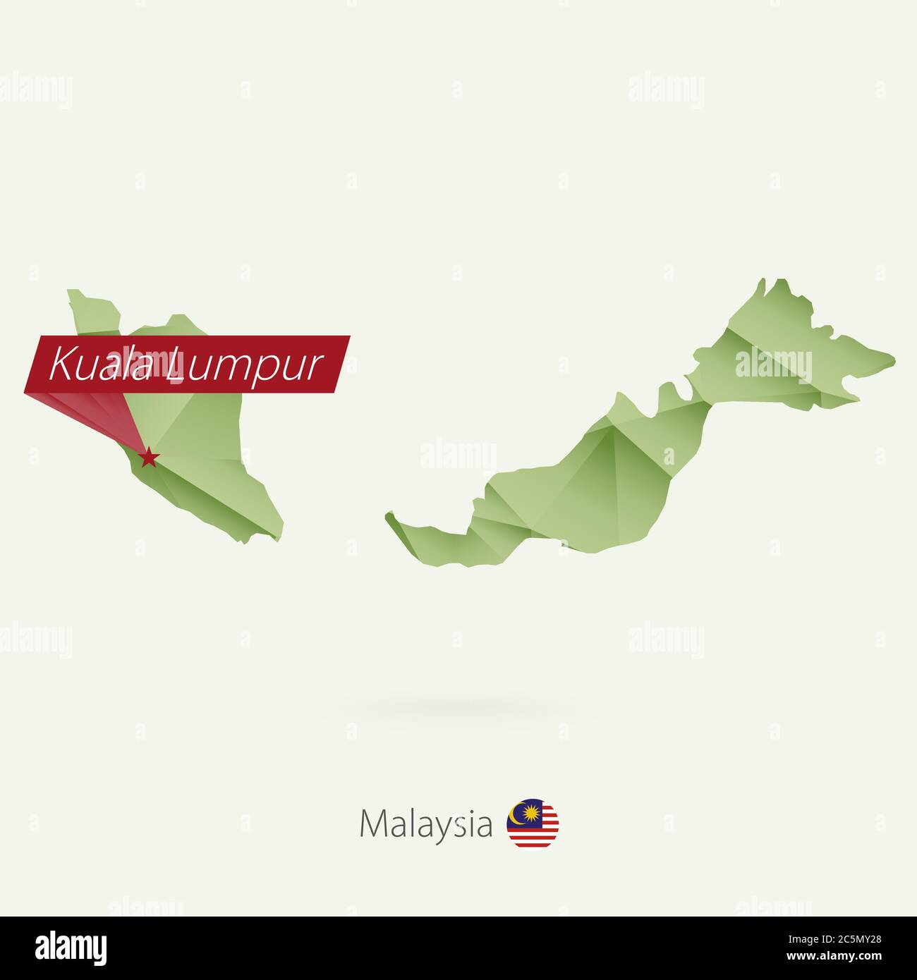 Mapa Poly Bajo De Gradiente Verde De Malasia Con La Capital Kuala Lumpur Imagen Vector De Stock Alamy