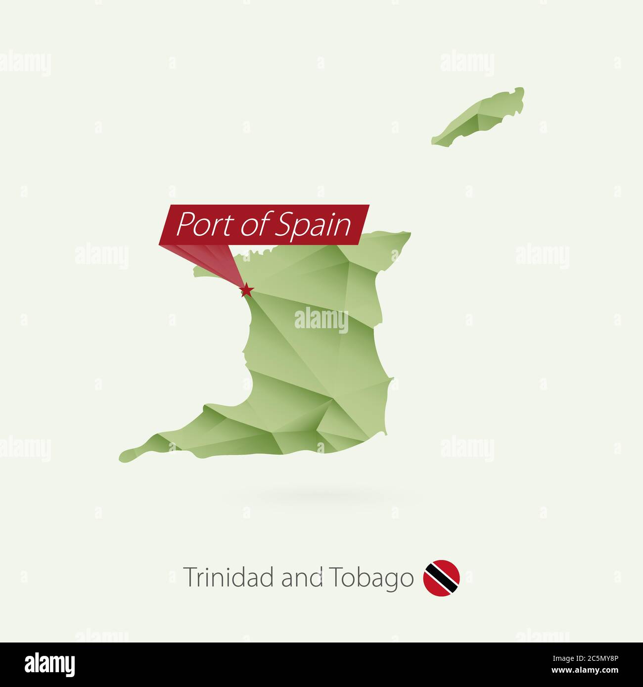 Mapa poly bajo gradiente verde de Trinidad y Tobago con capital Puerto España Ilustración del Vector