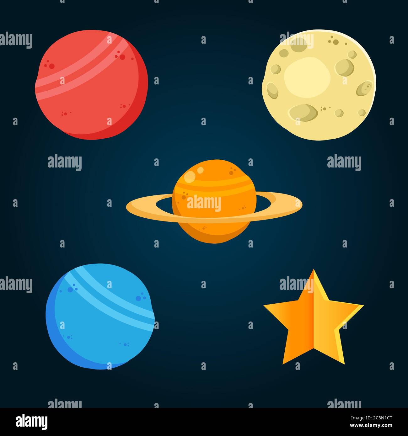 Conjunto de planetas brillantes y coloridos. Sistema solar, espacio con  estrellas. Ilustración de vector de dibujos animados Imagen Vector de stock  - Alamy