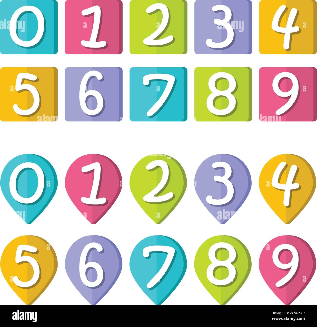 Números divertidos, colección de números del 0 al 9, fondos coloridos.  Plantilla para juegos o libros infantiles, ilustración vectorial Imagen  Vector de stock - Alamy
