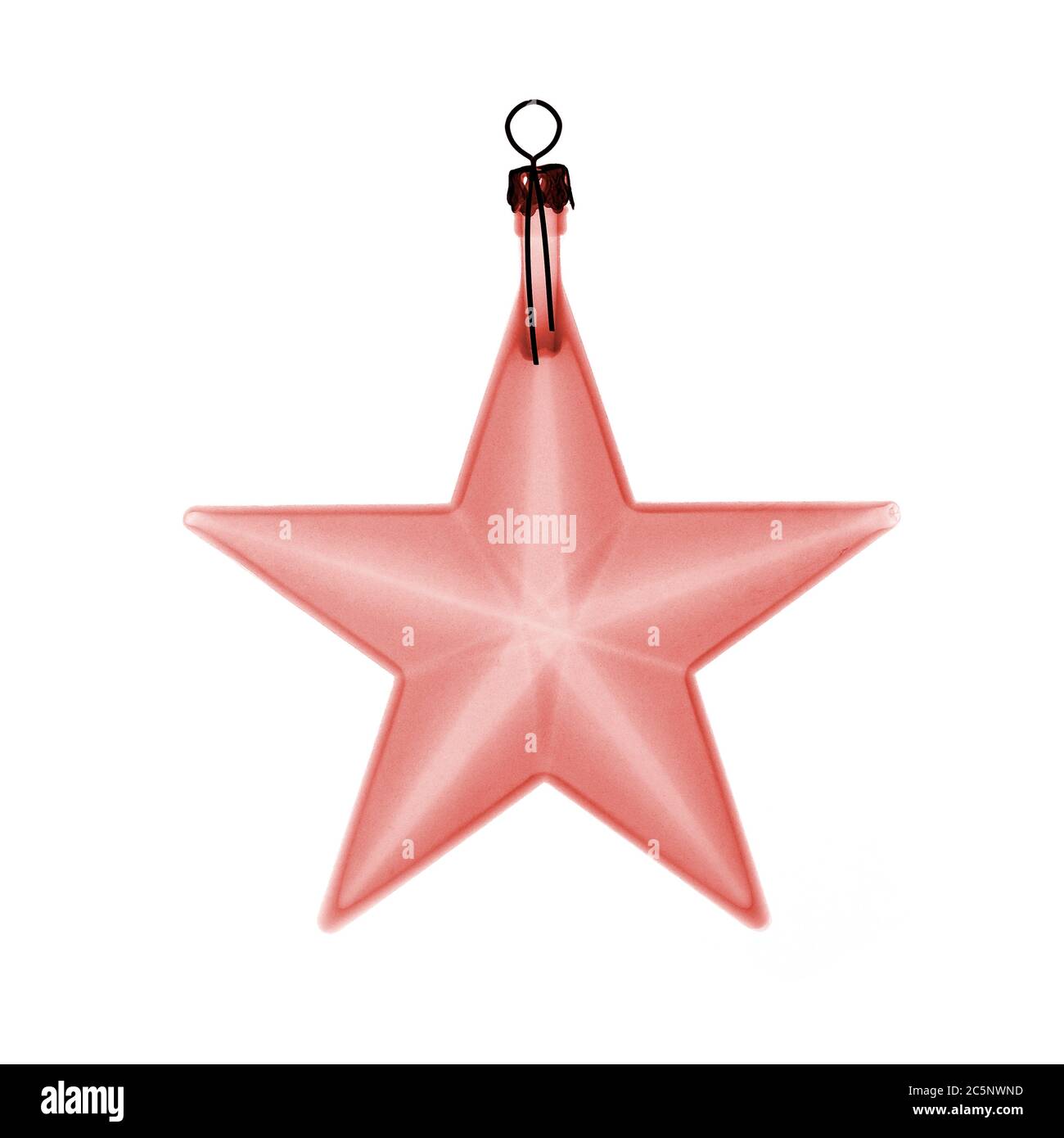 Decoración festiva estrella roja bola, color rayos X. Foto de stock