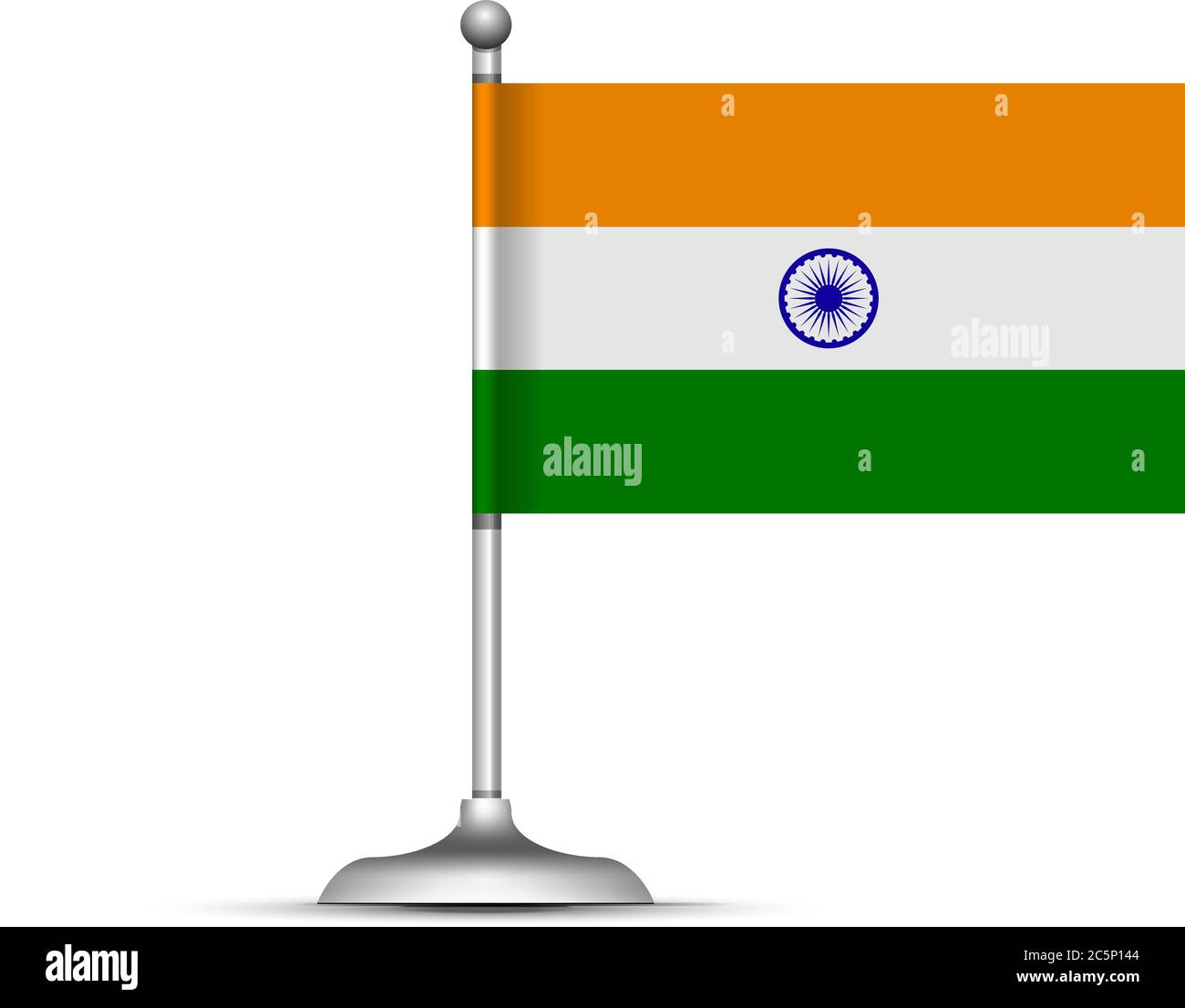 Bandera India de pie sobre fondo blanco. Ilustración vectorial Ilustración del Vector