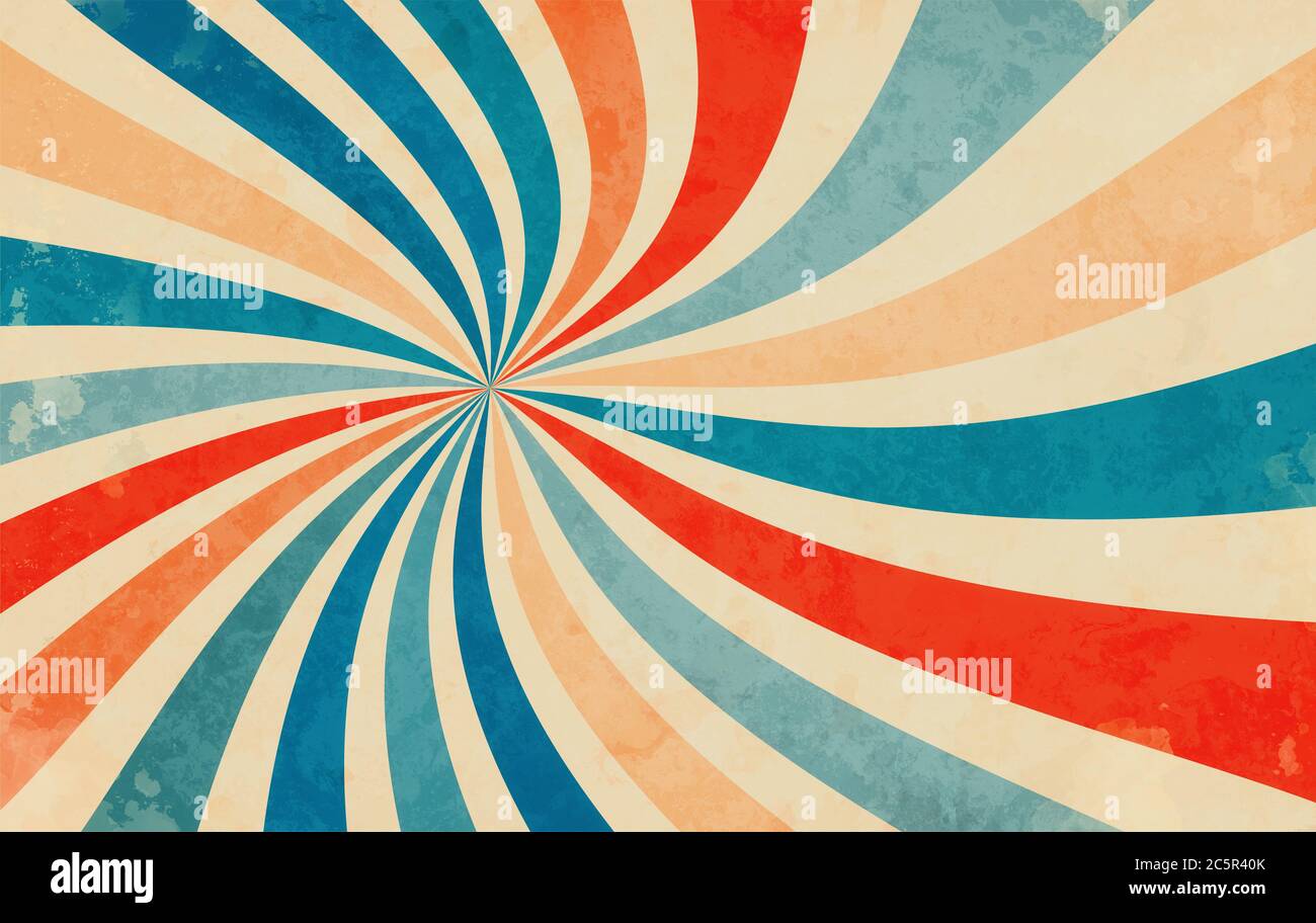 Patron De Fondo Retro Starburst Sunburst Y Paleta De Colores Vintage Texturizada De Color Naranja Rojo Beige Melocoton Y Azul En Espiral O Radial Fotografia De Stock Alamy