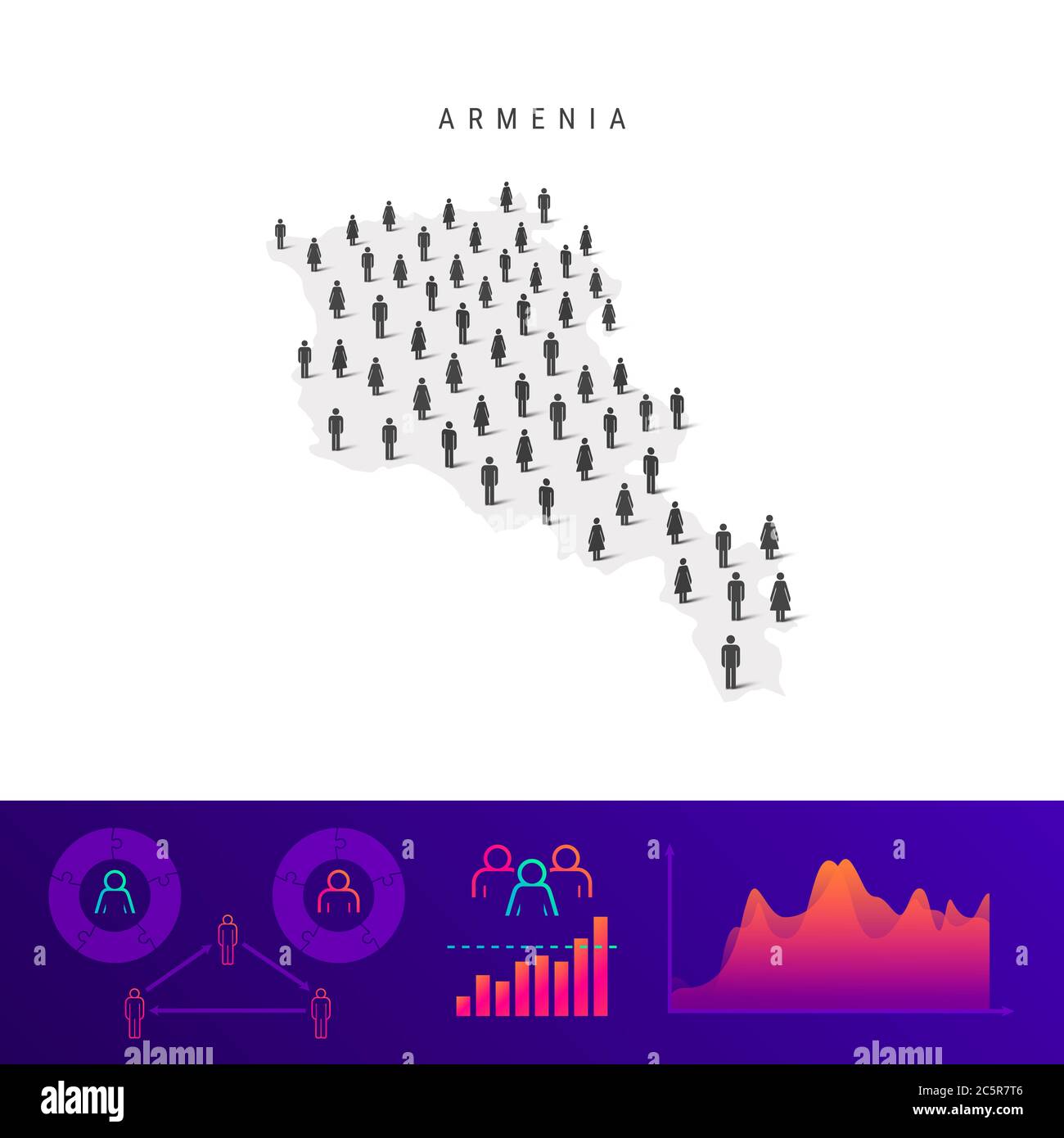 Mapa de población de Armenia. Silueta detallada. Multitud mixta de