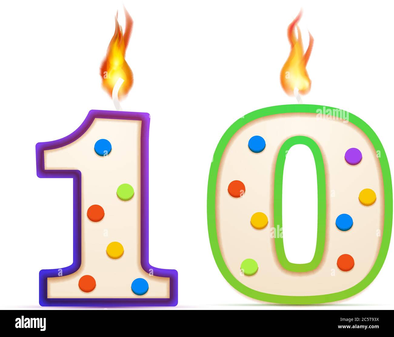 Para aumentar referencia Plantando árboles Diez años aniversario, 10 número de velas de cumpleaños con fuego en blanco  Imagen Vector de stock - Alamy