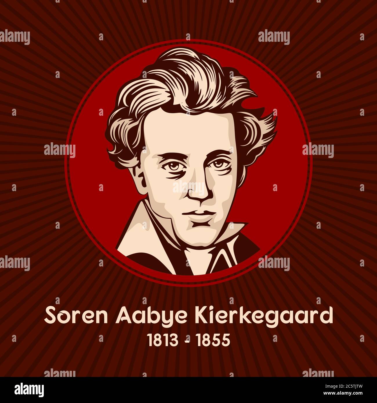 Soren Aabye Kierkegaard (1813 - 1855) fue un filósofo, teólogo, poeta, crítico social y autor religioso danés. Ilustración del Vector