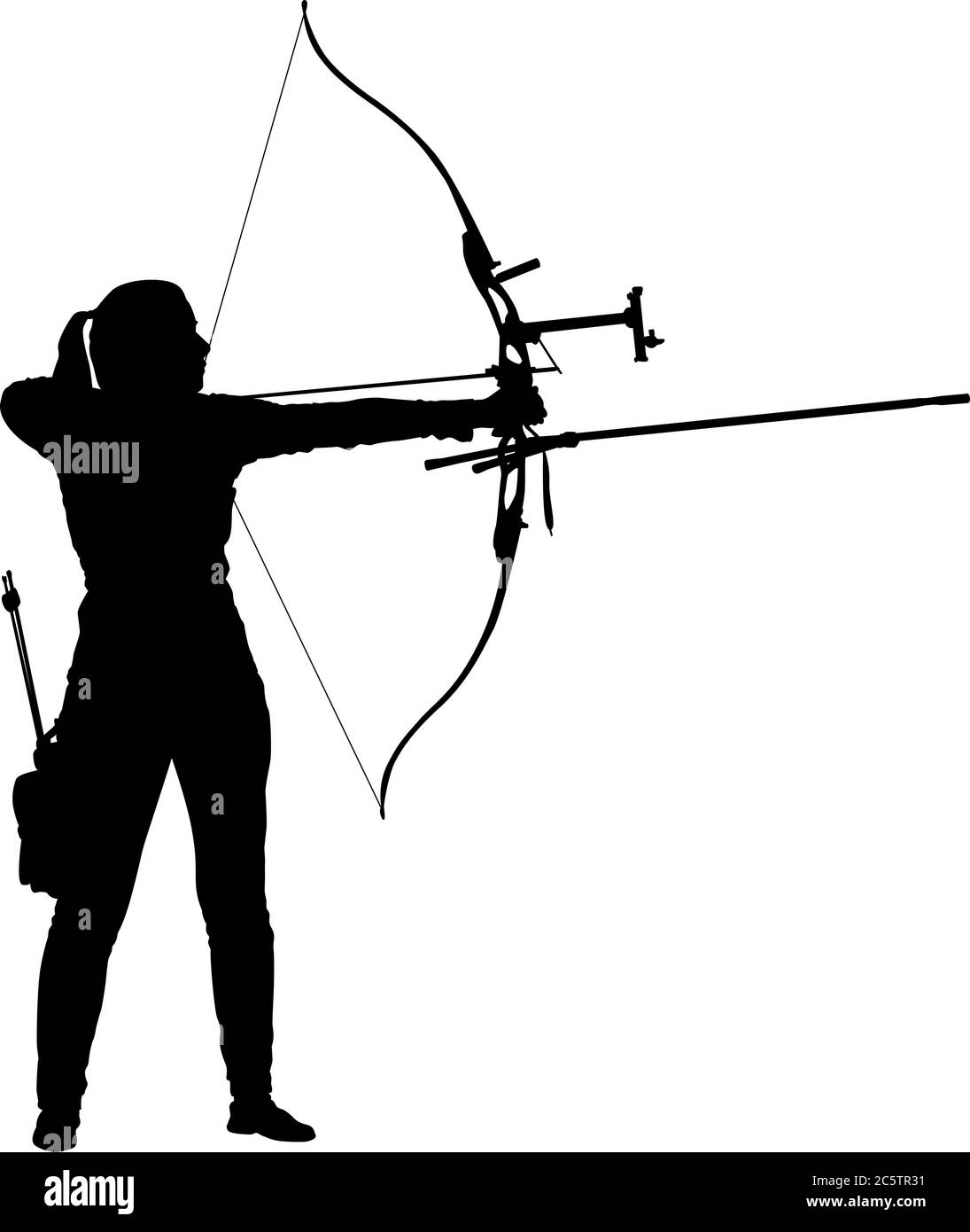Arquero femenino apuntando con un arco recurrente Ilustración del Vector