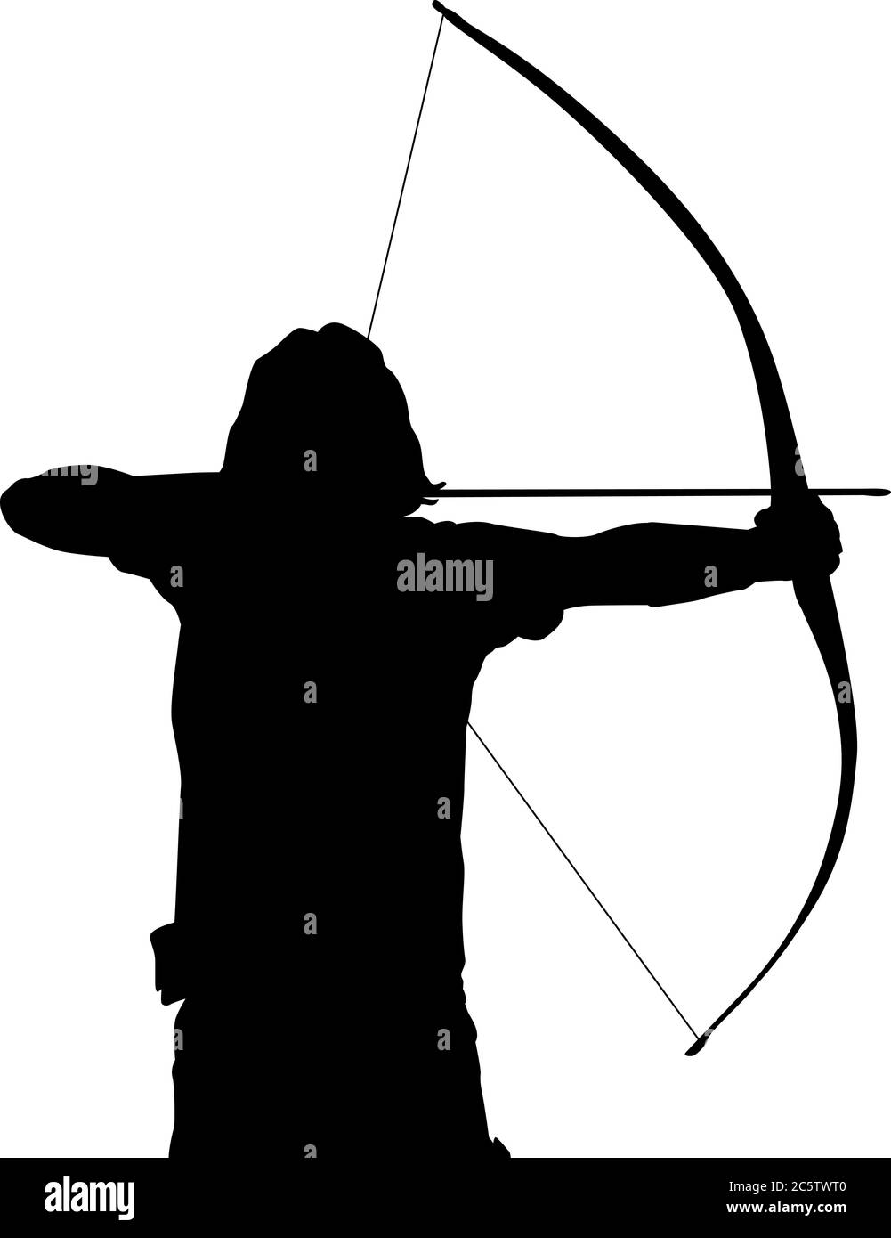 Silueta de un arquero masculino con un arco largo Ilustración del Vector