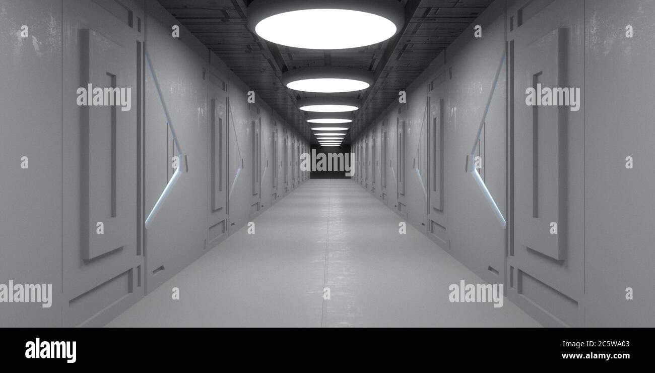 3D Render. Arquitectura futurista nave espacial scifi corredor Foto de stock