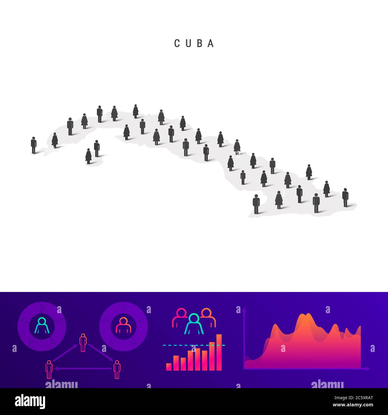 Mapa de la gente de Cuba. Silueta vectorial detallada. Multitud mixta de iconos de hombres y mujeres. Elementos infográficos de población. Ilustración vectorial aislada en el whit Ilustración del Vector