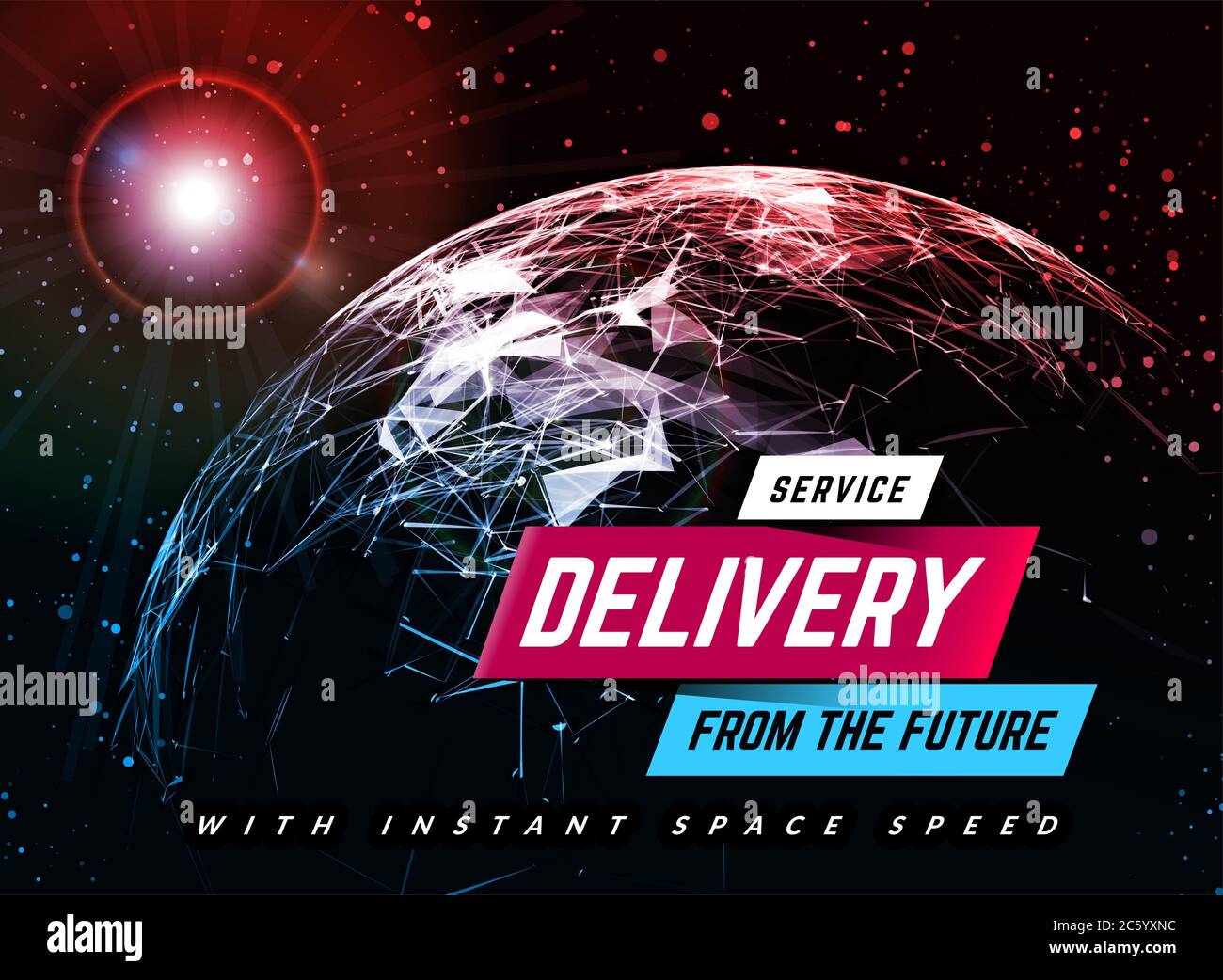 Fondo de diseño de servicio de entrega con Planet. Concepto logístico. Ilustración vectorial. Foto de stock