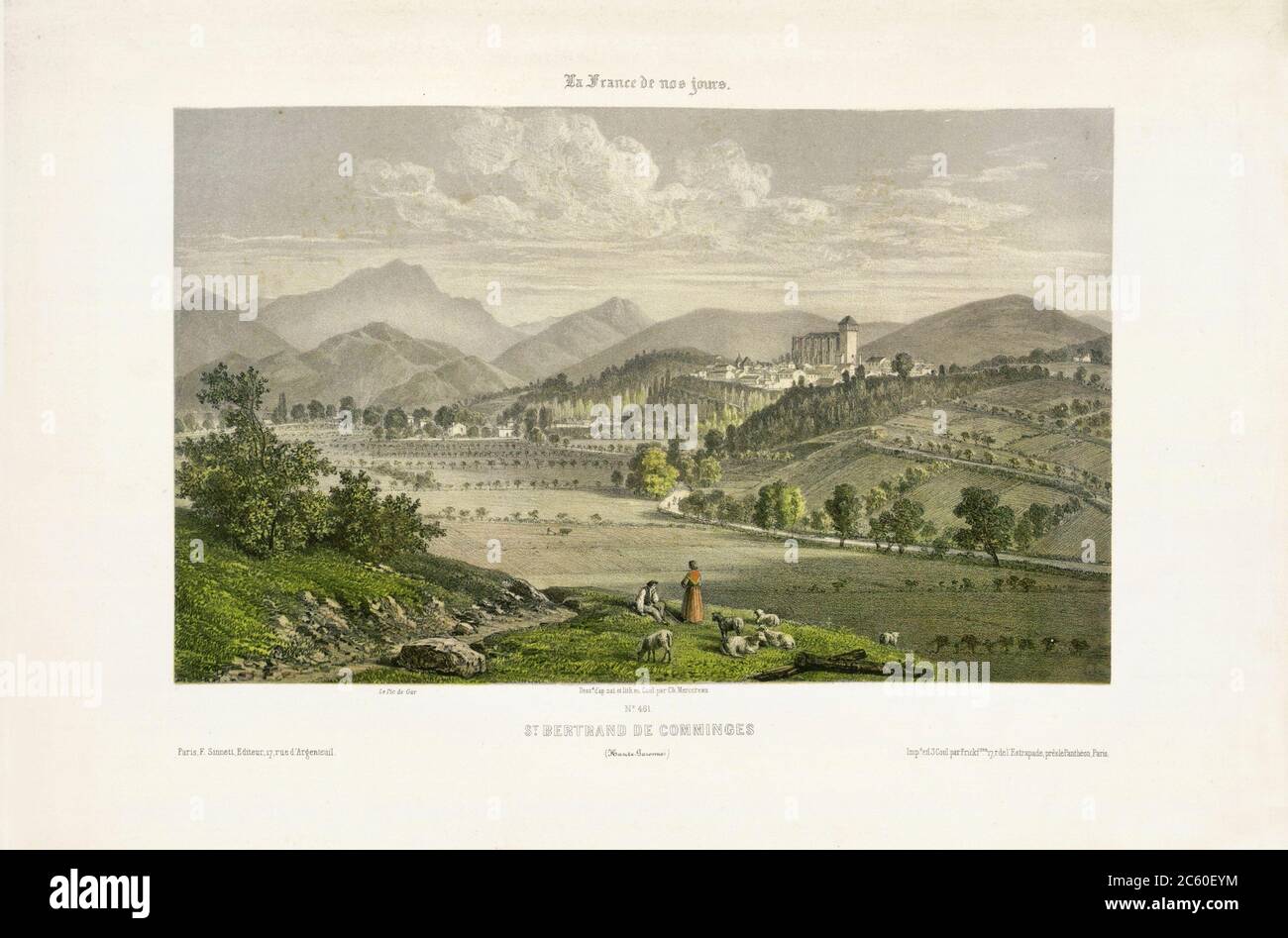 Saint-Bertrand-de-Comminges. Haute-Garonne, Francia. Grabado del siglo 19 Foto de stock