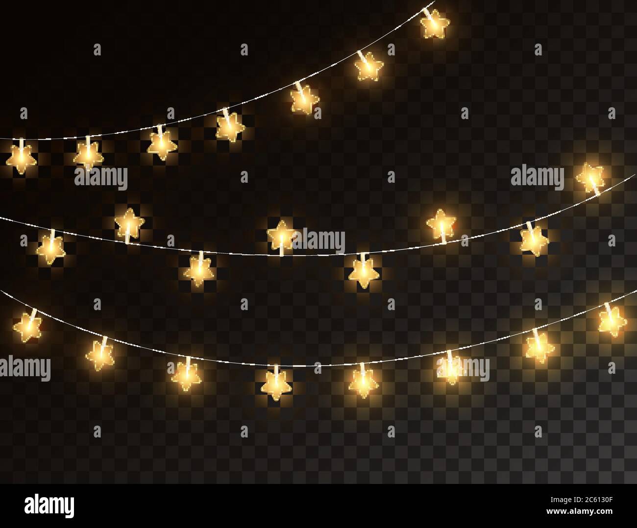 Luces de estrella de Navidad aisladas sobre fondo transparente oscuro. Luces  brillantes de guirnalda doradas. Lámpara LED de neón. Decoración brillante  para tarjetas de Navidad, banners Imagen Vector de stock - Alamy