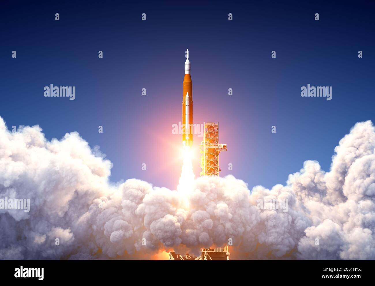 Lanzamiento del sistema de lanzamiento del espacio Big Heavy Rocket Foto de stock
