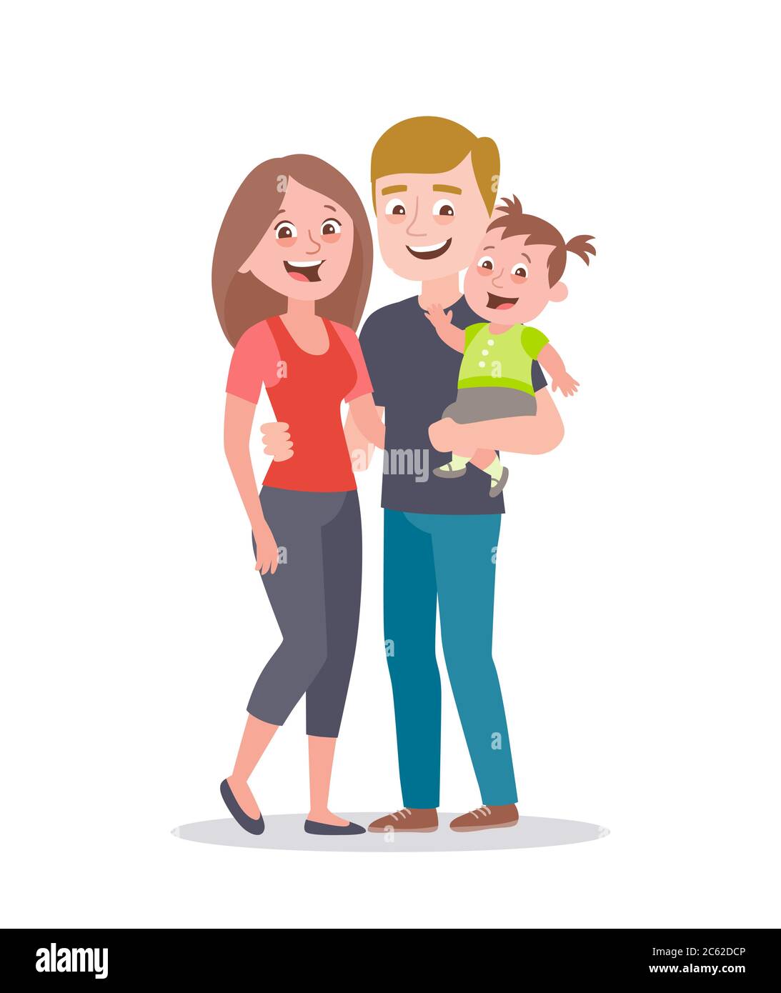 Feliz retrato de familia joven. Papá y mamá con una niña. Ilustración  vectorial en estilo de dibujos animados aislados en blanco Imagen Vector de  stock - Alamy