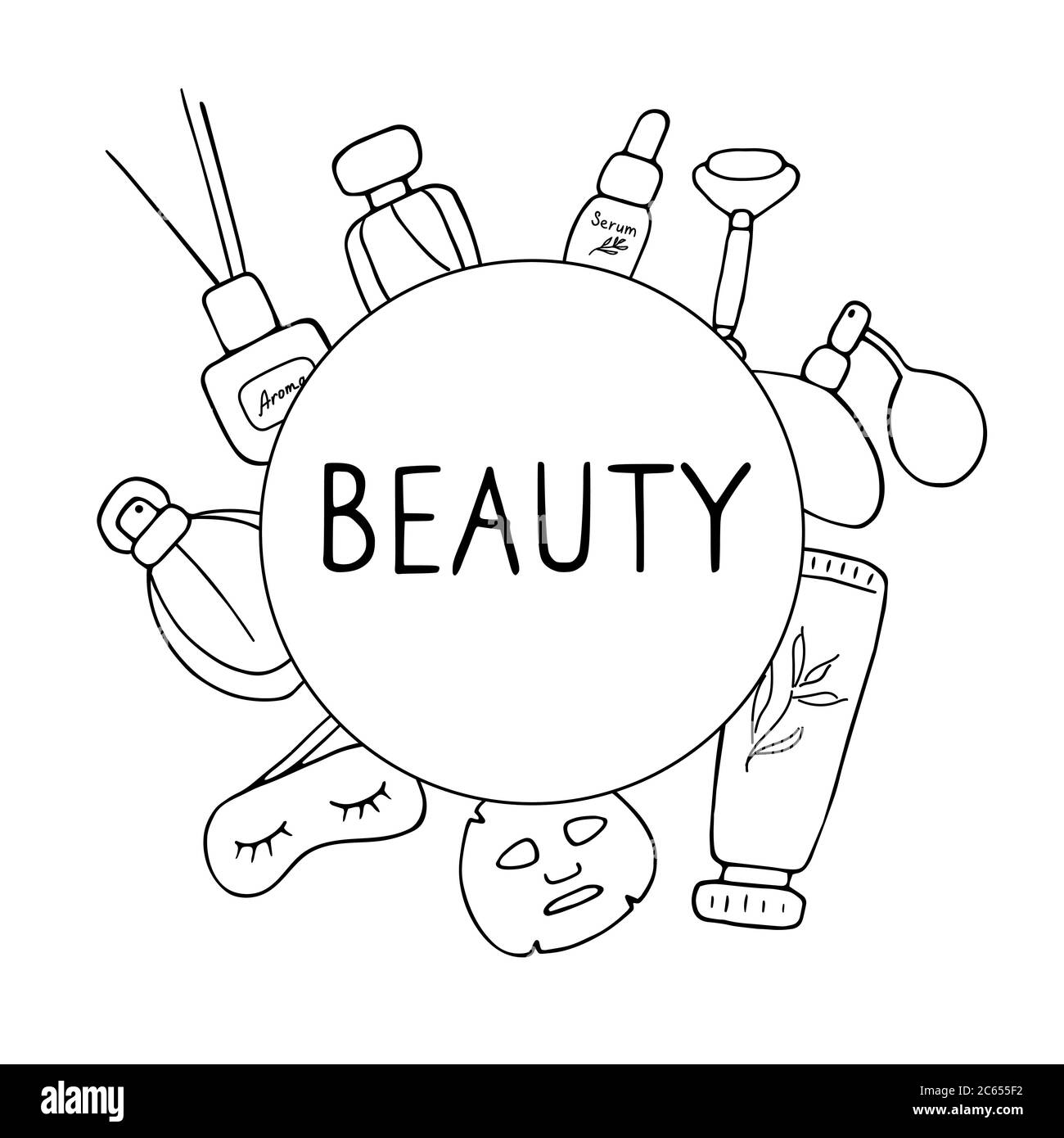 Salón de belleza. Elementos para el cuidado de la piel, productos  cosméticos, herramientas de belleza. Vector dibujo a mano ilustración  Imagen Vector de stock - Alamy