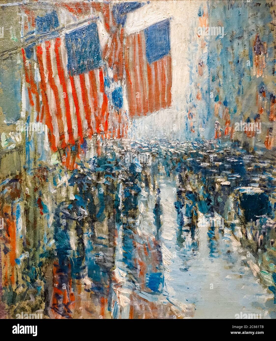 Childe Hassam, día de las lluvias, Quinta Avenida, pintura de paisajes, 1916 Foto de stock