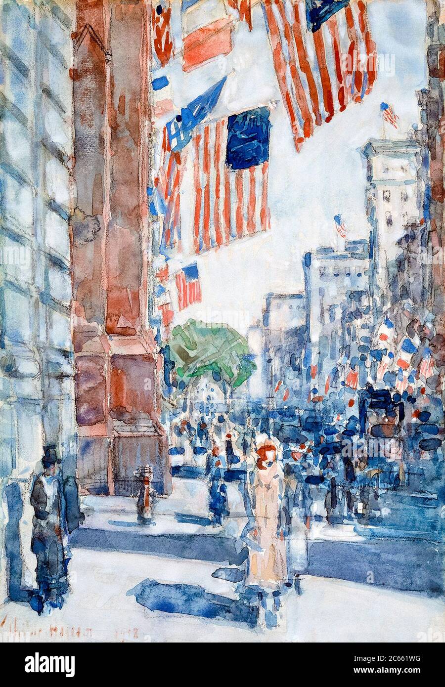Childe Hassam, pintura, banderas, Quinta Avenida, 1918 Foto de stock